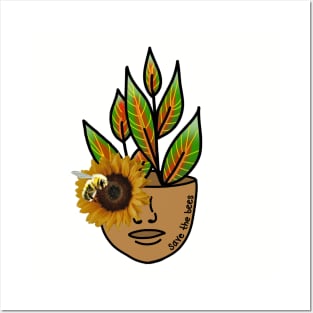 Save the Bees - Tropical House Plant with Sunflowers and Bees Posters and Art